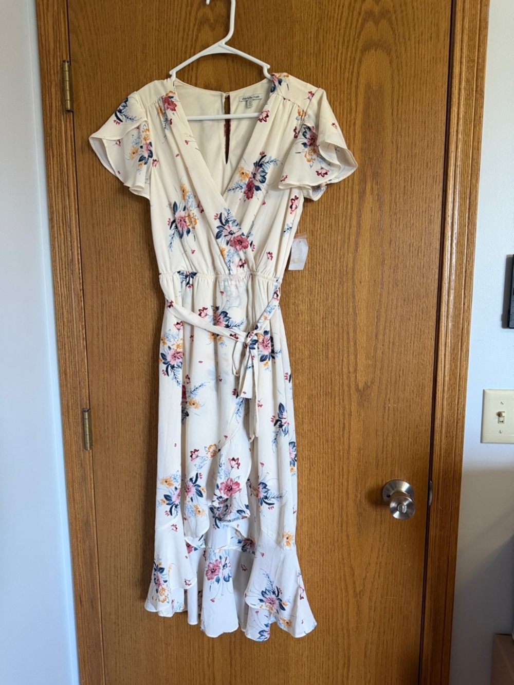 Charlotte Russe Cream Floral Wrap Midi Dress